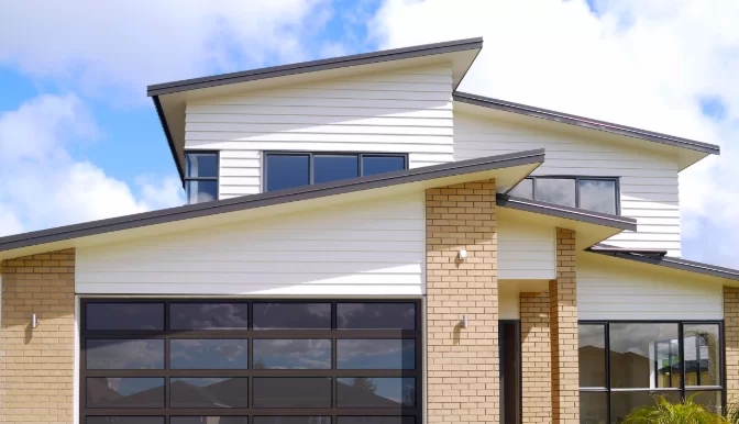 Modern glass-panel garage doors